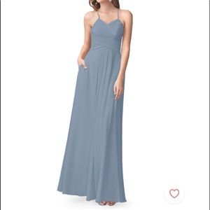 Azazie bridesmaid dress in dusky blue.